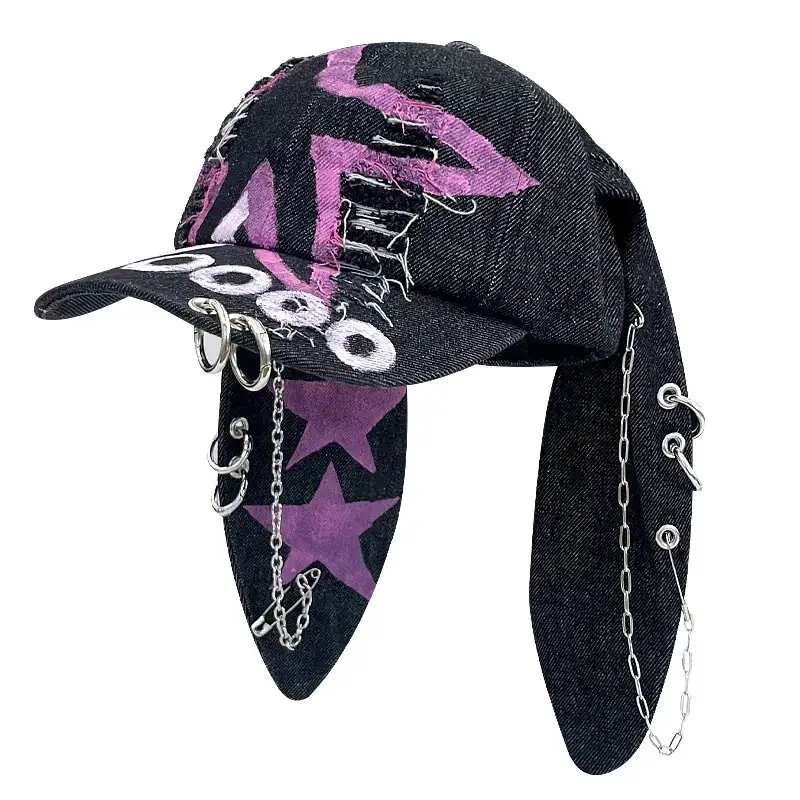 Punk Rabbit Ears Baseball Cap with Graffiti Design - Image 6
