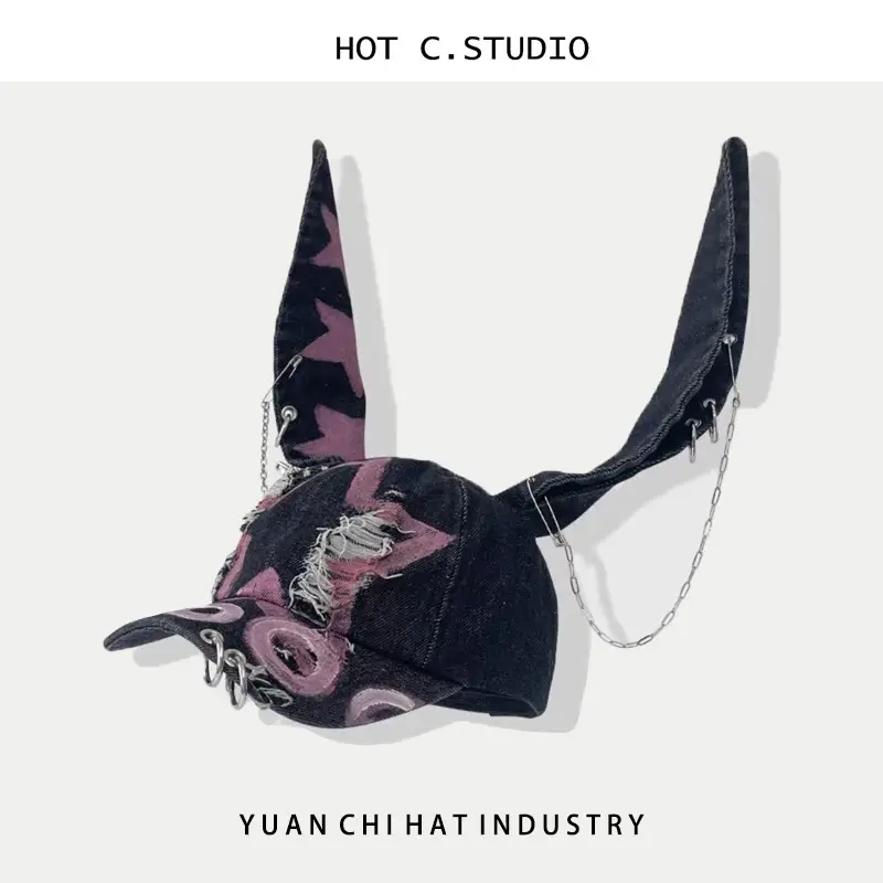 Punk Rabbit Ears Baseball Cap with Graffiti Design — feature 4