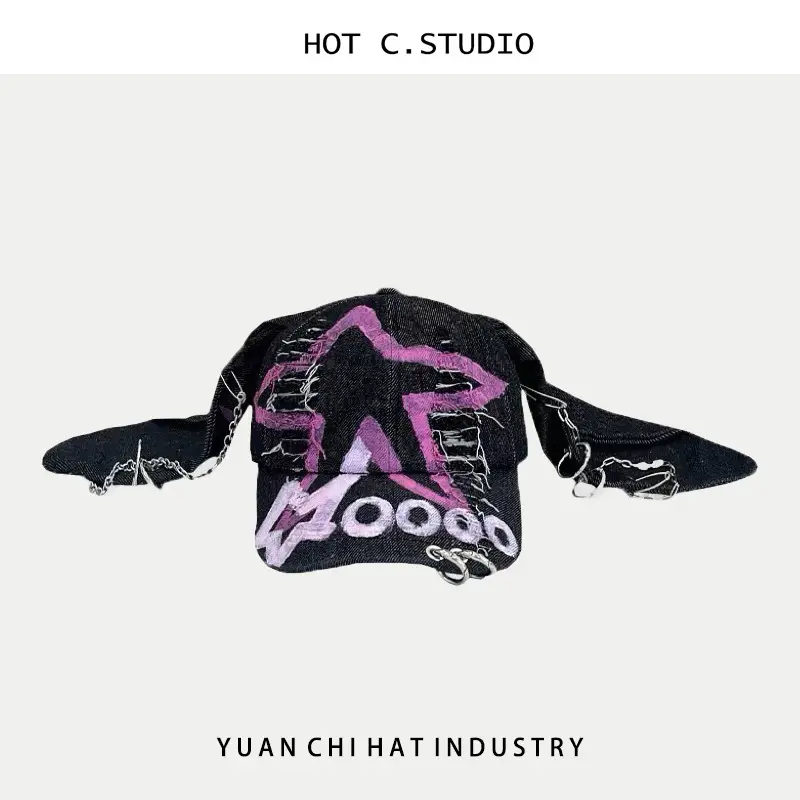 Punk Rabbit Ears Baseball Cap with Graffiti Design — feature 6