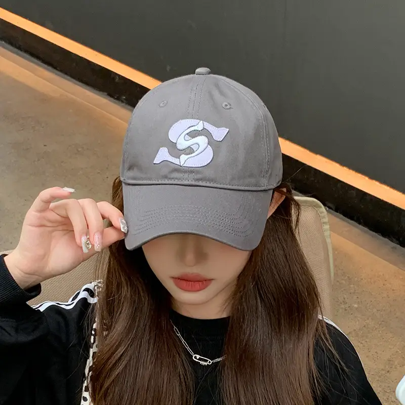 Korean Style Gray Baseball Cap with Double Letter Embroidery - Image 5