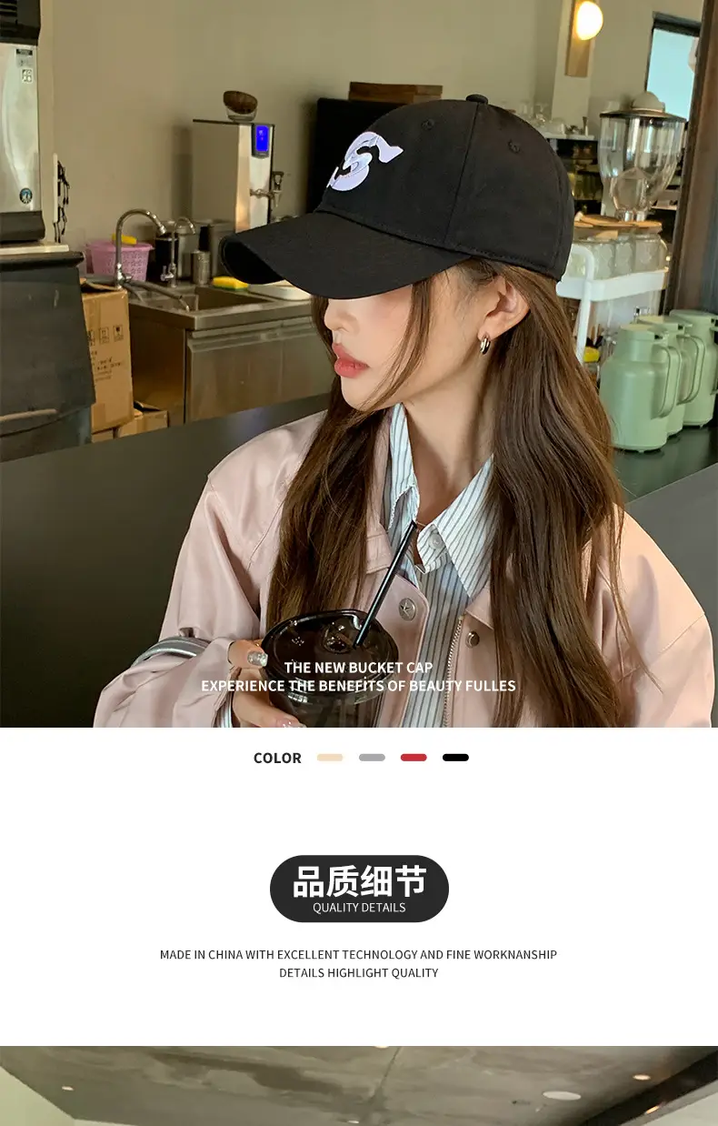 Korean Style Gray Baseball Cap with Double Letter Embroidery — feature 5