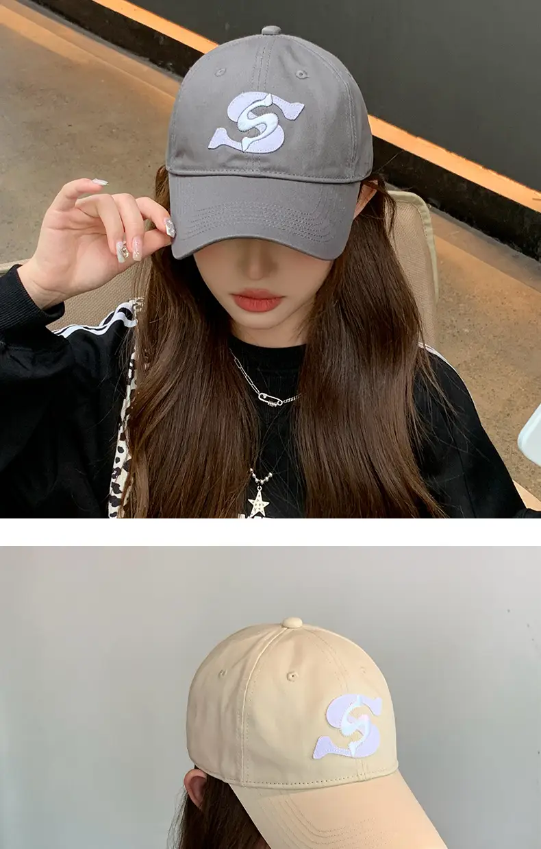 Korean Style Gray Baseball Cap with Double Letter Embroidery — feature 8