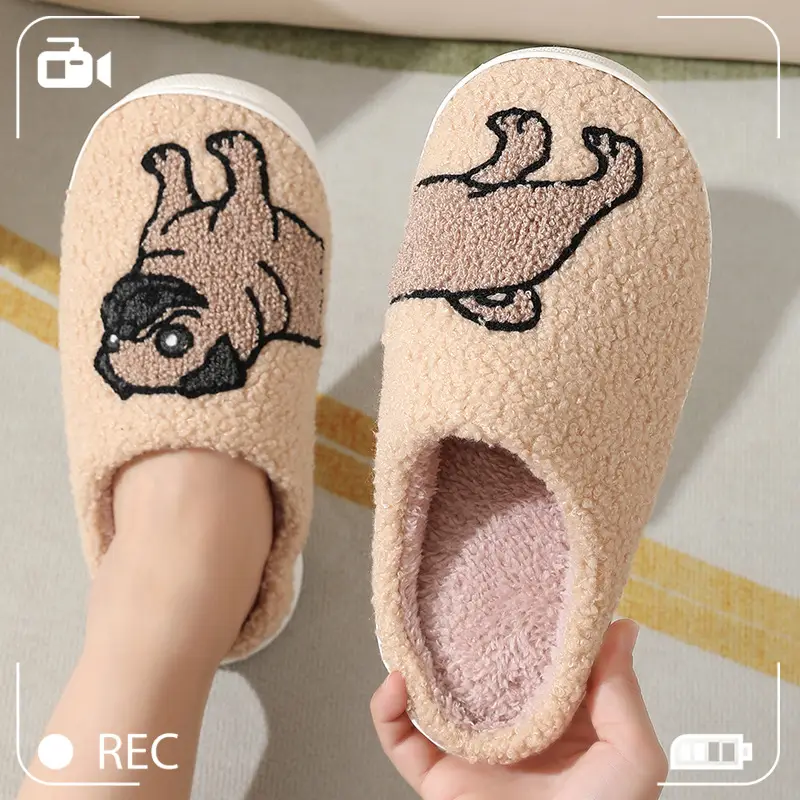 New Comfortable Home Cute Cartoon Dog Fighting Winter Cotton Slippers for Men and Women Couple Warm Indoor and Outdoor Cotton Slippers