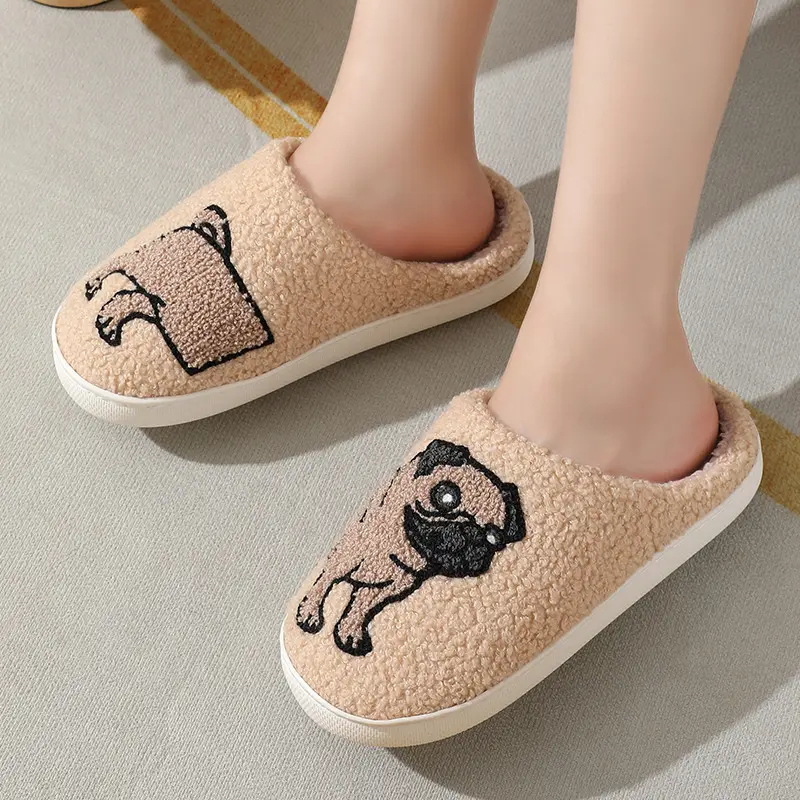 New Comfortable Home Cute Cartoon Dog Fighting Winter Cotton Slippers for Men and Women Couple Warm Indoor and Outdoor Cotton Slippers