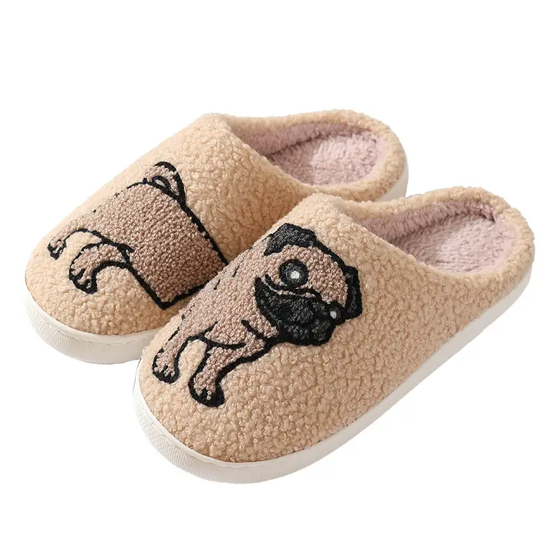 New Comfortable Home Cute Cartoon Dog Fighting Winter Cotton Slippers for Men and Women Couple Warm Indoor and Outdoor Cotton Slippers