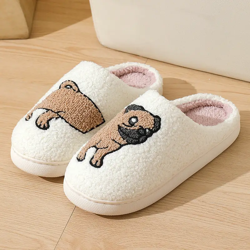 New Comfortable Home Cute Cartoon Dog Fighting Winter Cotton Slippers for Men and Women Couple Warm Indoor and Outdoor Cotton Slippers