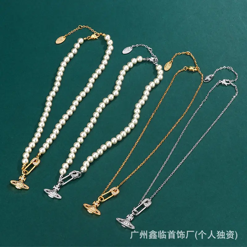 Queen Mother Necklace Women Pearl Pin Paperclip Same Style Pendant Planet European and American Factory Wholesale - Image 39