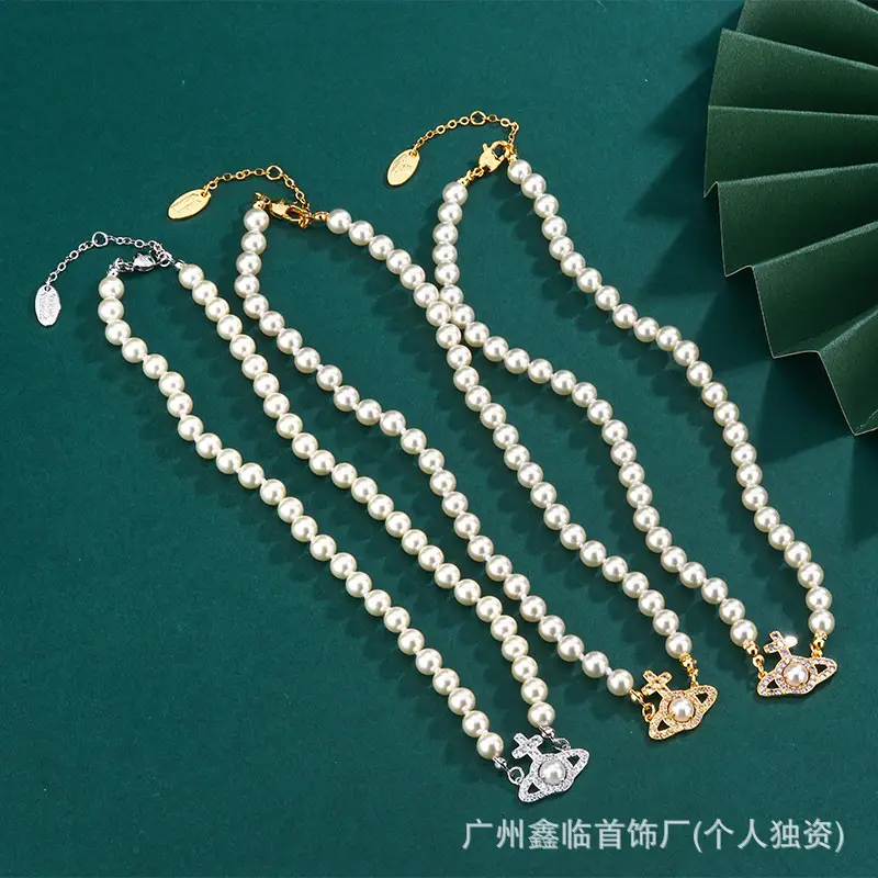 Queen Mother Necklace Women Pearl Pin Paperclip Same Style Pendant Planet European and American Factory Wholesale — feature 5