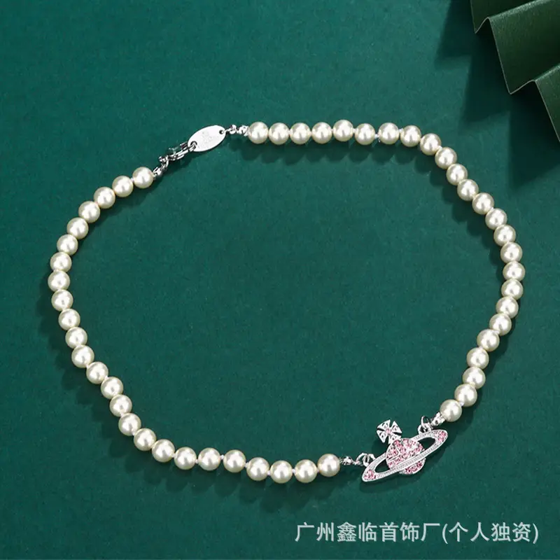 Queen Mother Necklace Women Pearl Pin Paperclip Same Style Pendant Planet European and American Factory Wholesale - Image 3