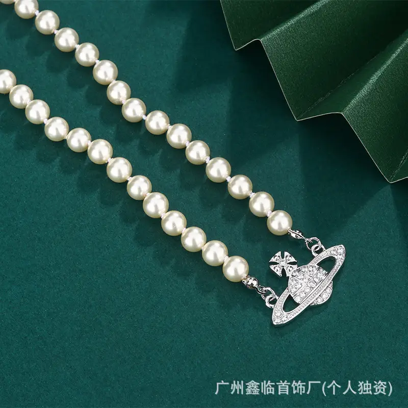 Queen Mother Necklace Women Pearl Pin Paperclip Same Style Pendant Planet European and American Factory Wholesale - Image 4