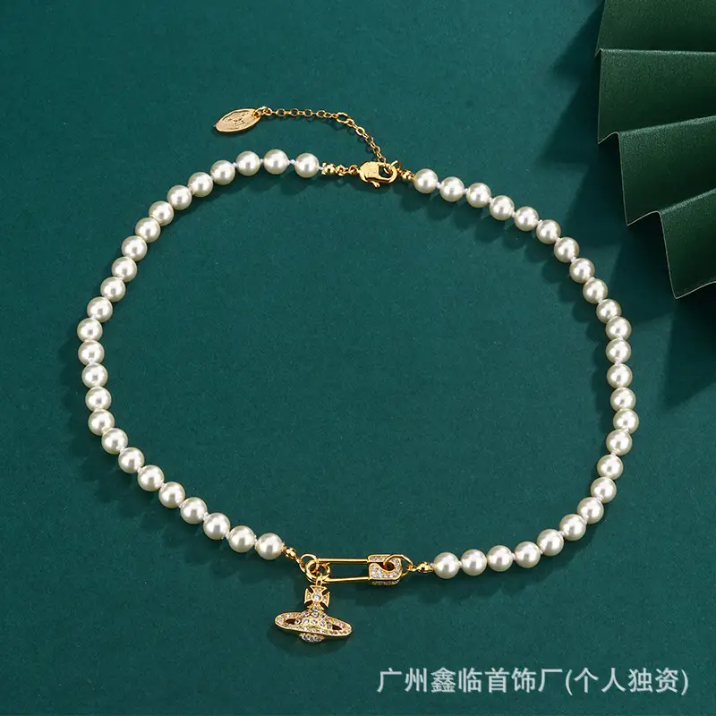 Queen Mother Necklace Women Pearl Pin Paperclip Same Style Pendant Planet European and American Factory Wholesale - Image 6