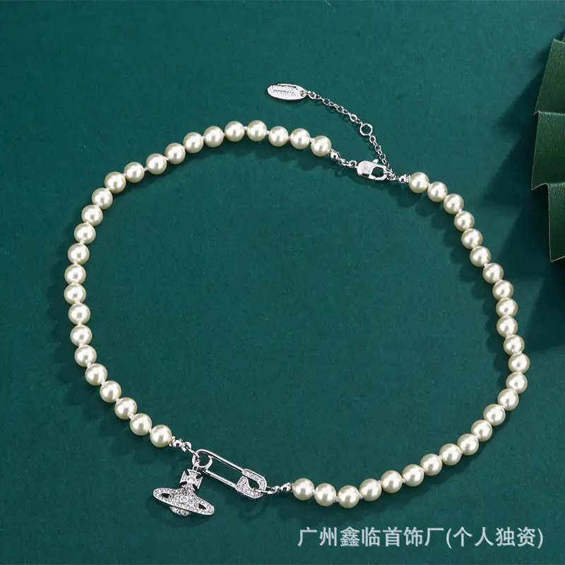 Queen Mother Necklace Women Pearl Pin Paperclip Same Style Pendant Planet European and American Factory Wholesale - Image 7