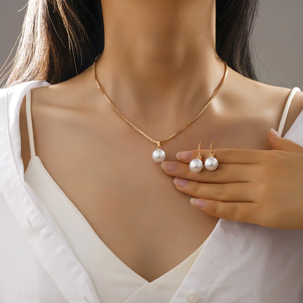 Gold Pearl Necklace Set with Earrings for Women