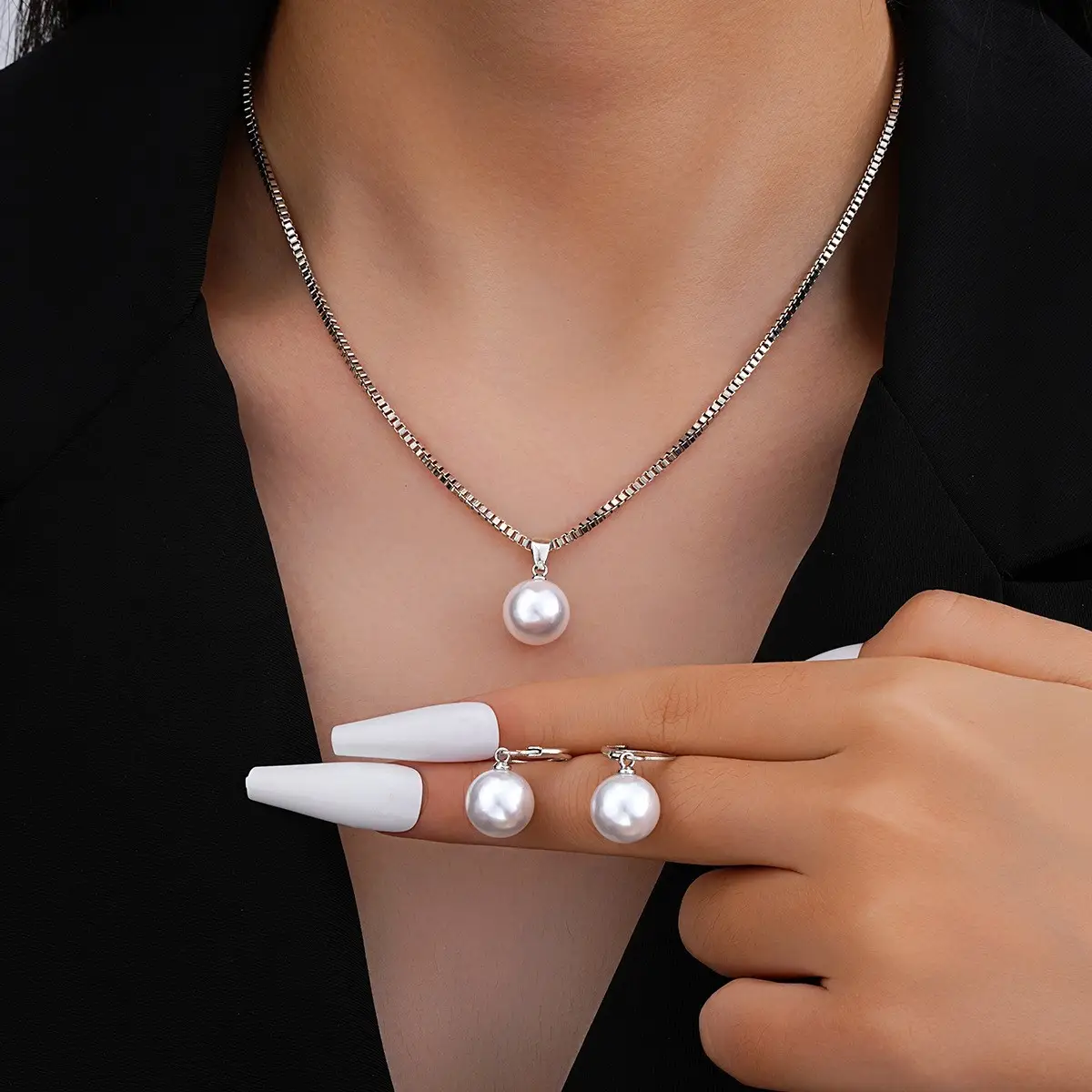Gold Pearl Necklace Set with Earrings for Women