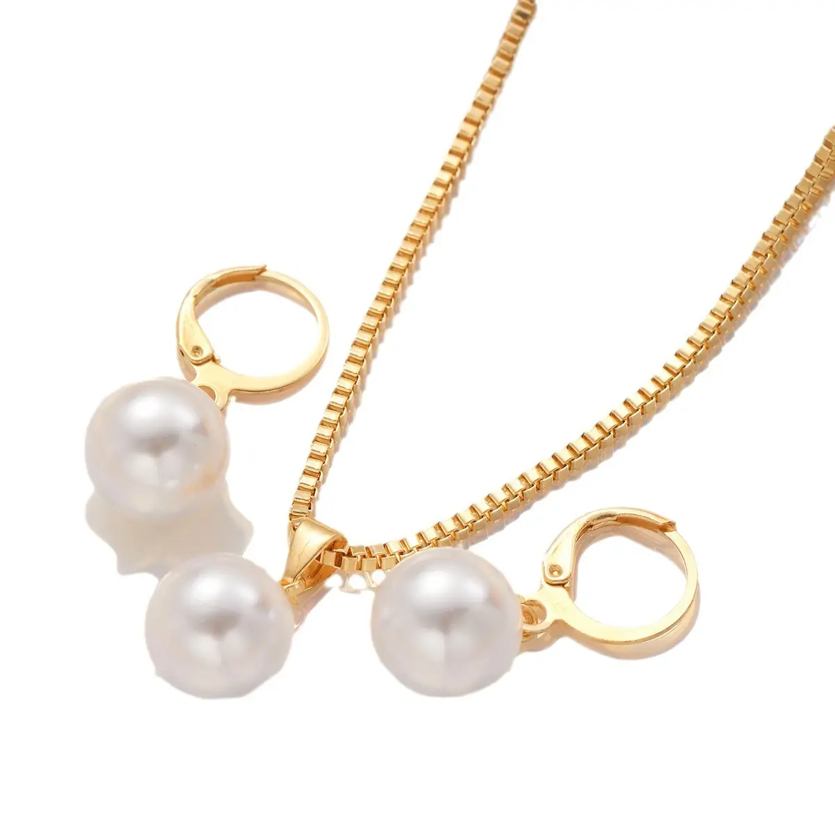 Gold Pearl Necklace Set with Earrings for Women