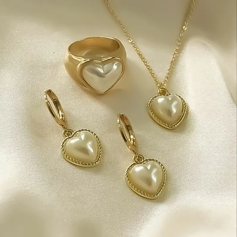 Gold Pearl Necklace Set with Earrings for Women