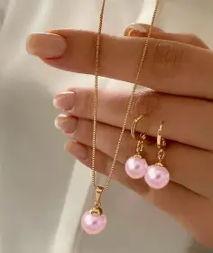 Gold Pearl Necklace Set with Earrings for Women