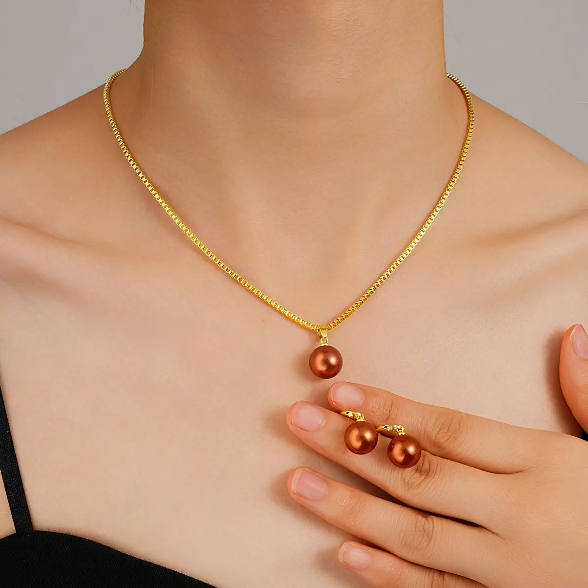Gold Pearl Necklace Set with Earrings for Women