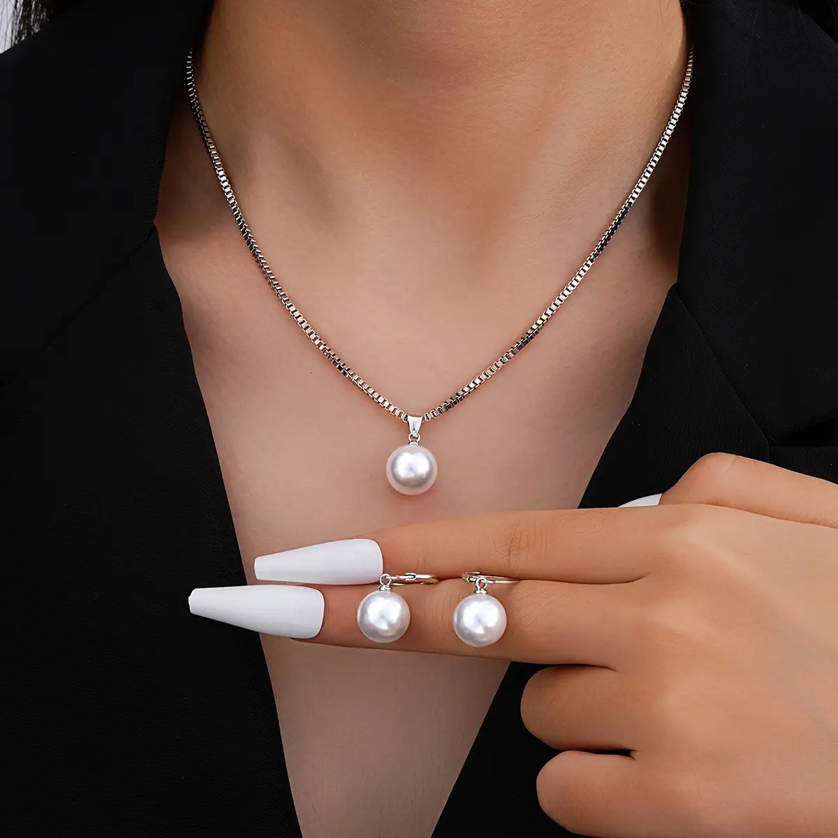 Gold Pearl Necklace Set with Earrings for Women