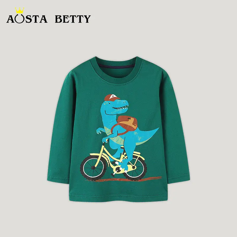 Spring Boy's Green Cartoon Dinosaur T-Shirt - Image 2