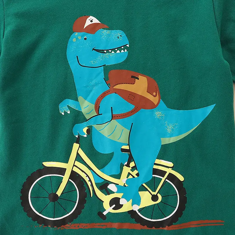 Spring Boy's Green Cartoon Dinosaur T-Shirt - Image 5