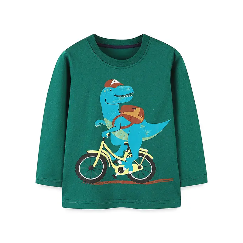 Spring Boy's Green Cartoon Dinosaur T-Shirt - Image 6