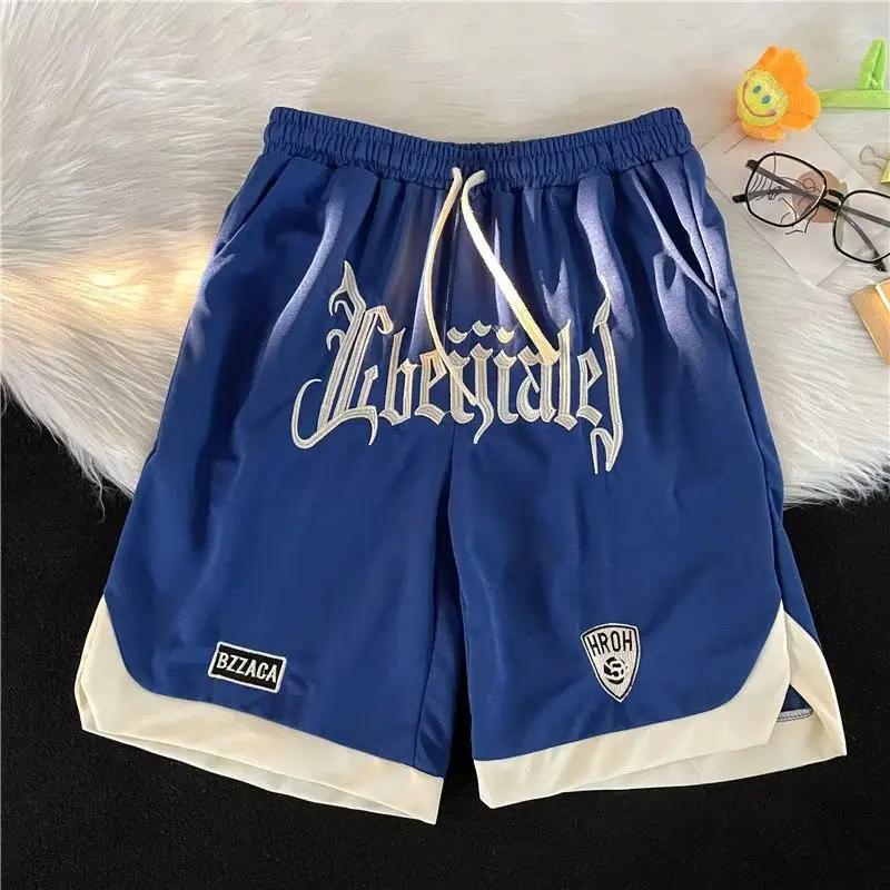 Men Embroidered Shorts Blue Green Black Large Summer - Image 2