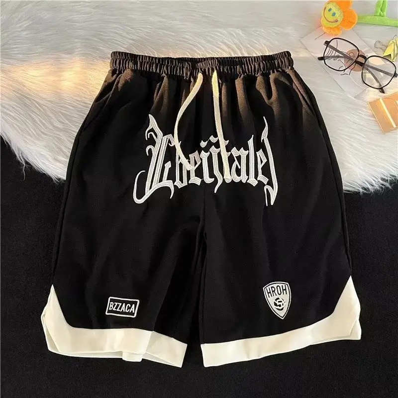 Men Embroidered Shorts Blue Green Black Large Summer - Image 3