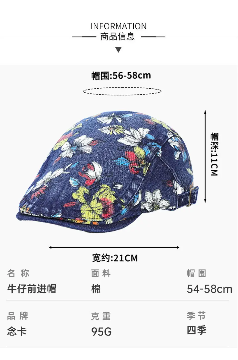 Light Blue Floral Wash Denim Beret for Men — feature 4