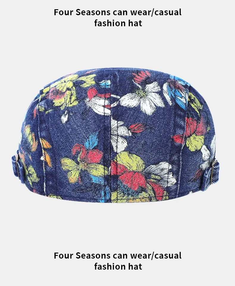 Light Blue Floral Wash Denim Beret for Men — feature 8