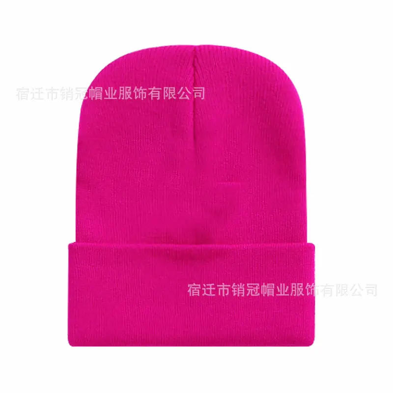 Winter Knitted Beanie Cap Pink Logo Customized