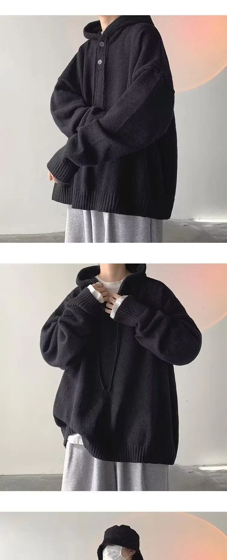 Men's Grey Hooded Sweatshirt Jacket Winter Warm Cozy — feature 11