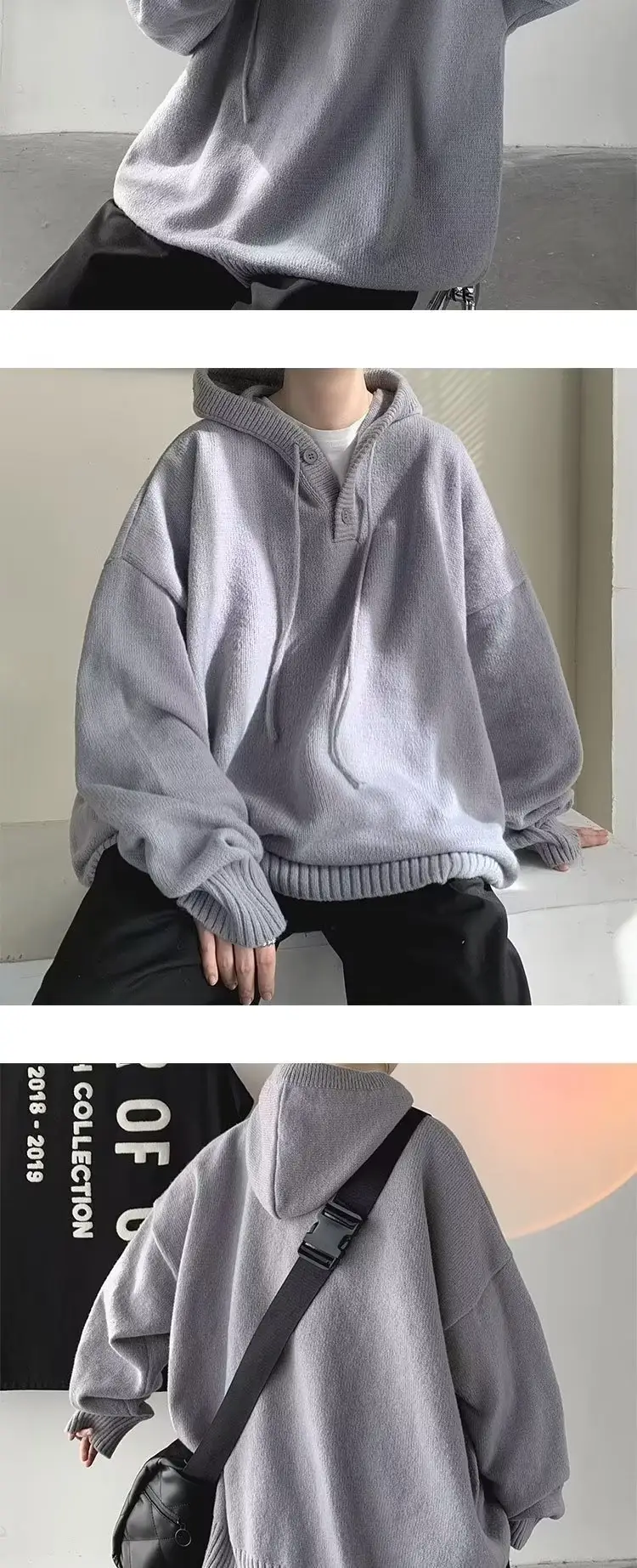 Men's Grey Hooded Sweatshirt Jacket Winter Warm Cozy — feature 17