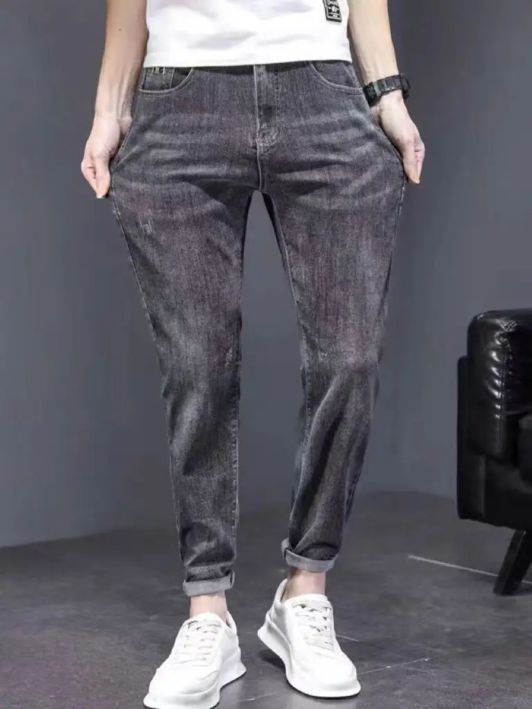 Men Slim Fit Stretch Grey Jeans 2024 - Image 9