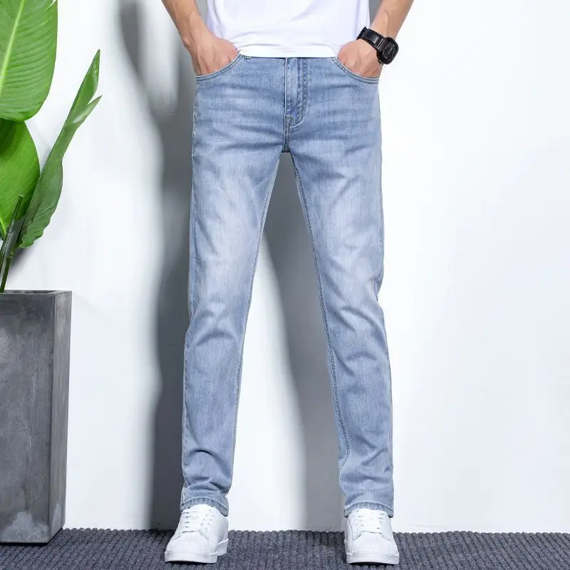 Men Slim Fit Stretch Grey Jeans 2024 - Image 4