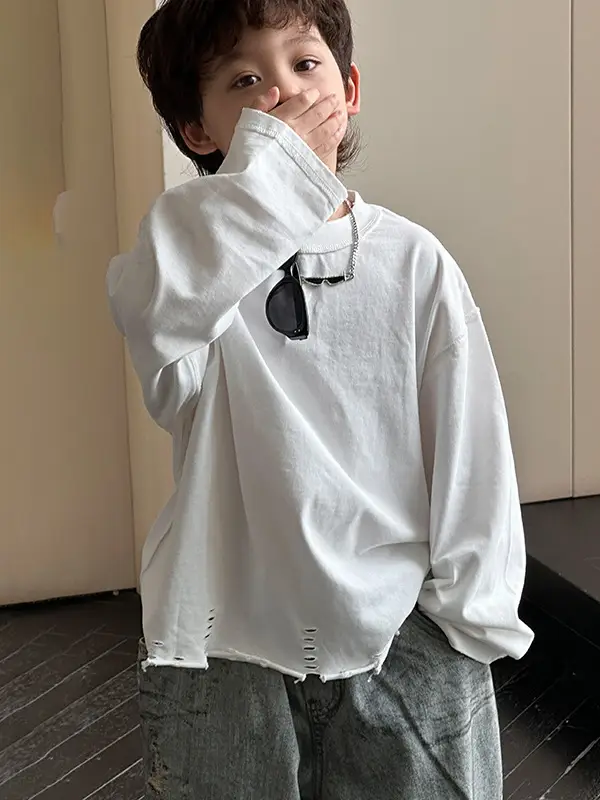 Kids Korean Style Long Sleeve T-Shirt White Medium Small - Image 2