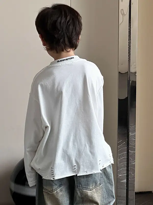 Kids Korean Style Long Sleeve T-Shirt White Medium Small - Image 4
