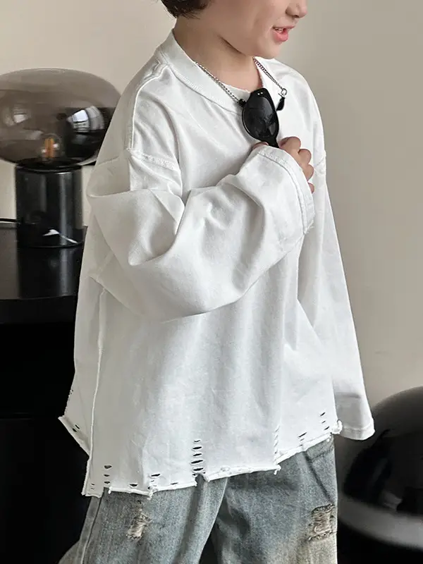 Kids Korean Style Long Sleeve T-Shirt White Medium Small - Image 5
