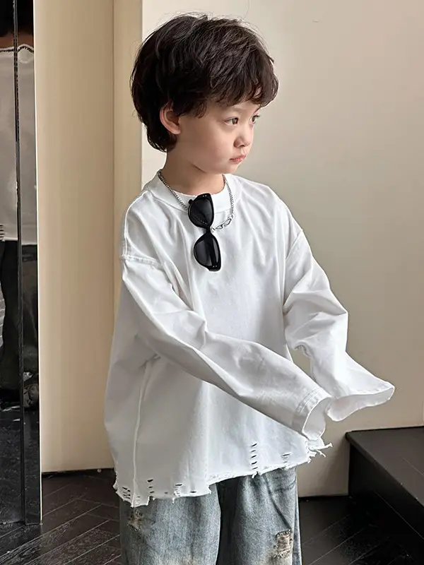 Kids Korean Style Long Sleeve T-Shirt White Medium Small - Image 6