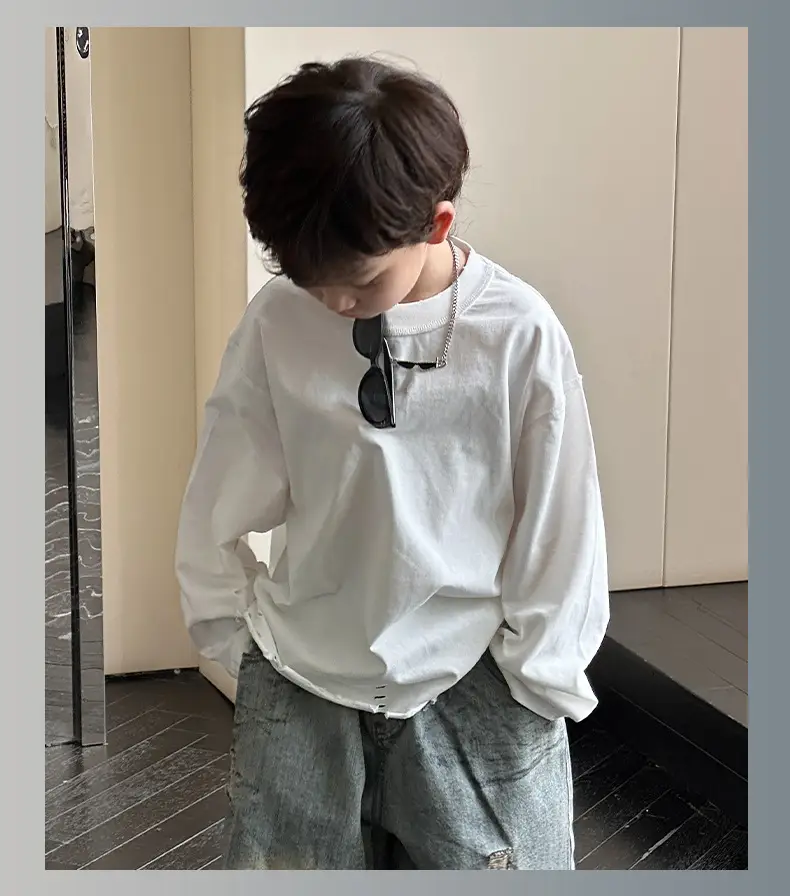 Kids Korean Style Long Sleeve T-Shirt White Medium Small — feature 10