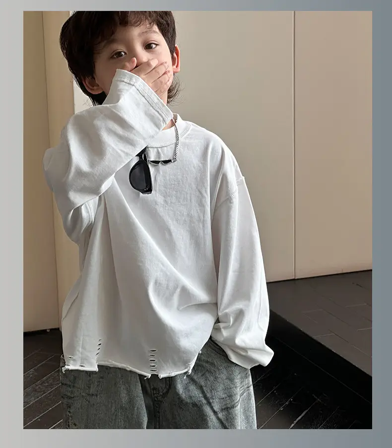 Kids Korean Style Long Sleeve T-Shirt White Medium Small — feature 11