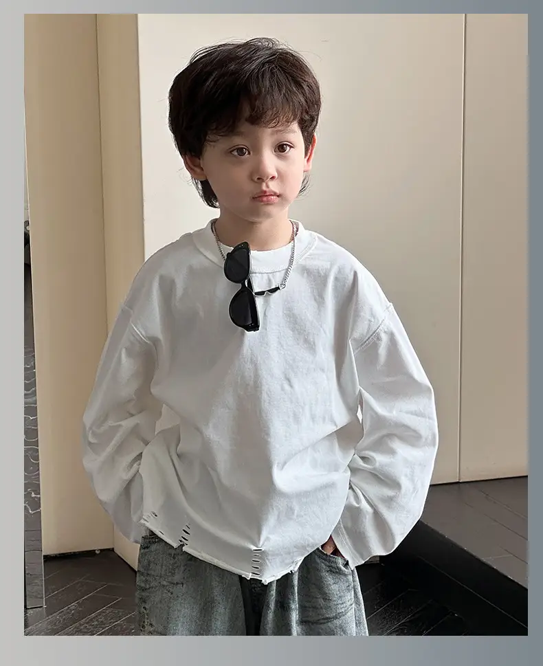 Kids Korean Style Long Sleeve T-Shirt White Medium Small — feature 12