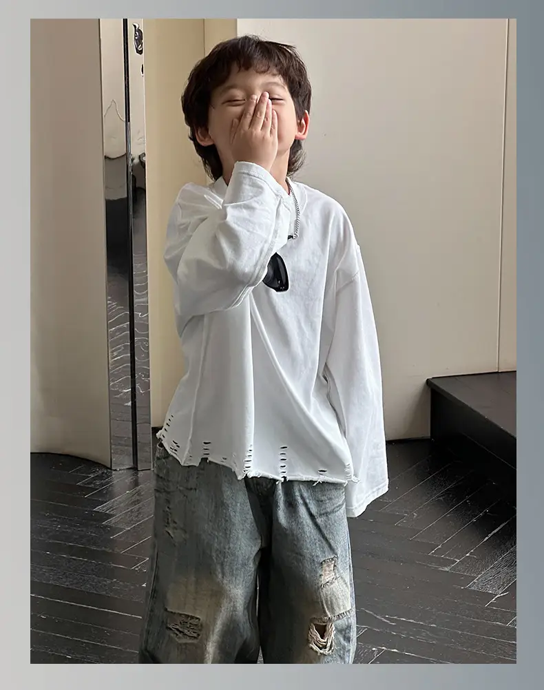 Kids Korean Style Long Sleeve T-Shirt White Medium Small — feature 13
