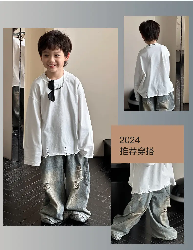 Kids Korean Style Long Sleeve T-Shirt White Medium Small — feature 6