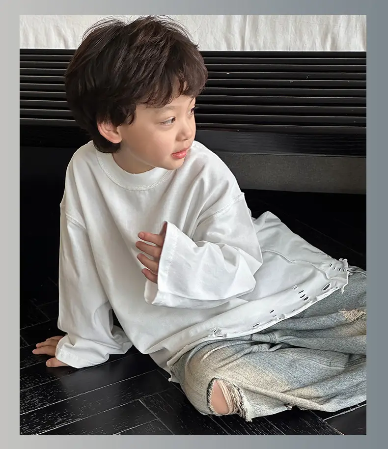 Kids Korean Style Long Sleeve T-Shirt White Medium Small — feature 7