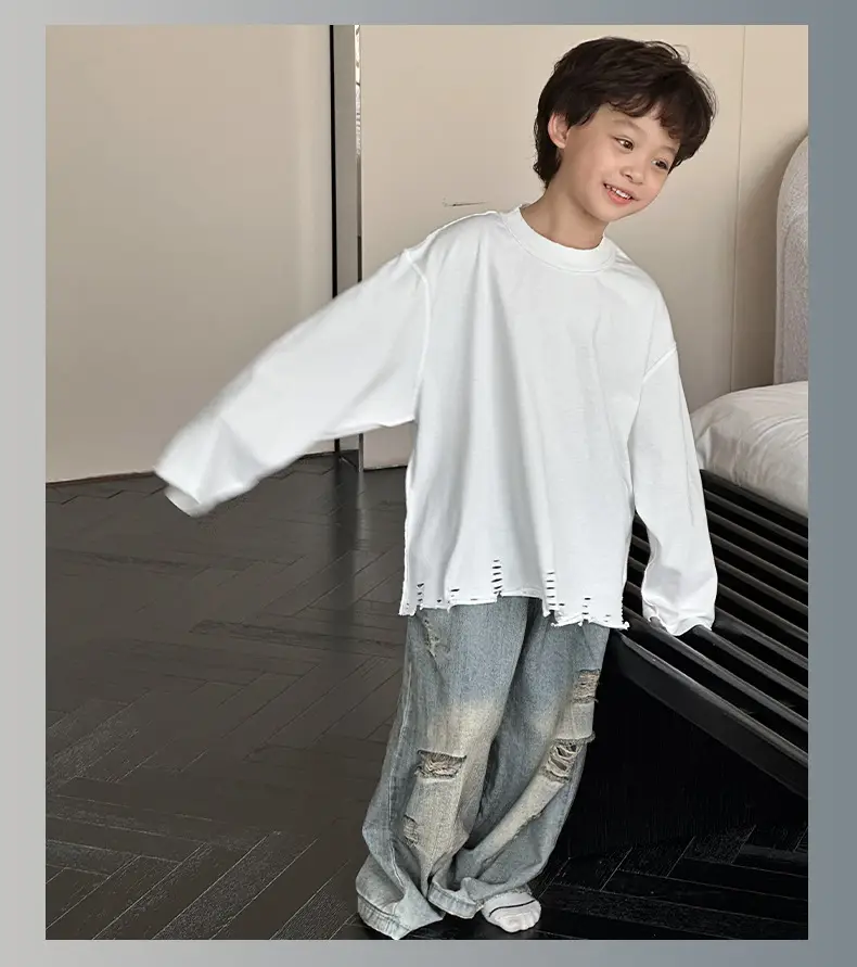 Kids Korean Style Long Sleeve T-Shirt White Medium Small — feature 8