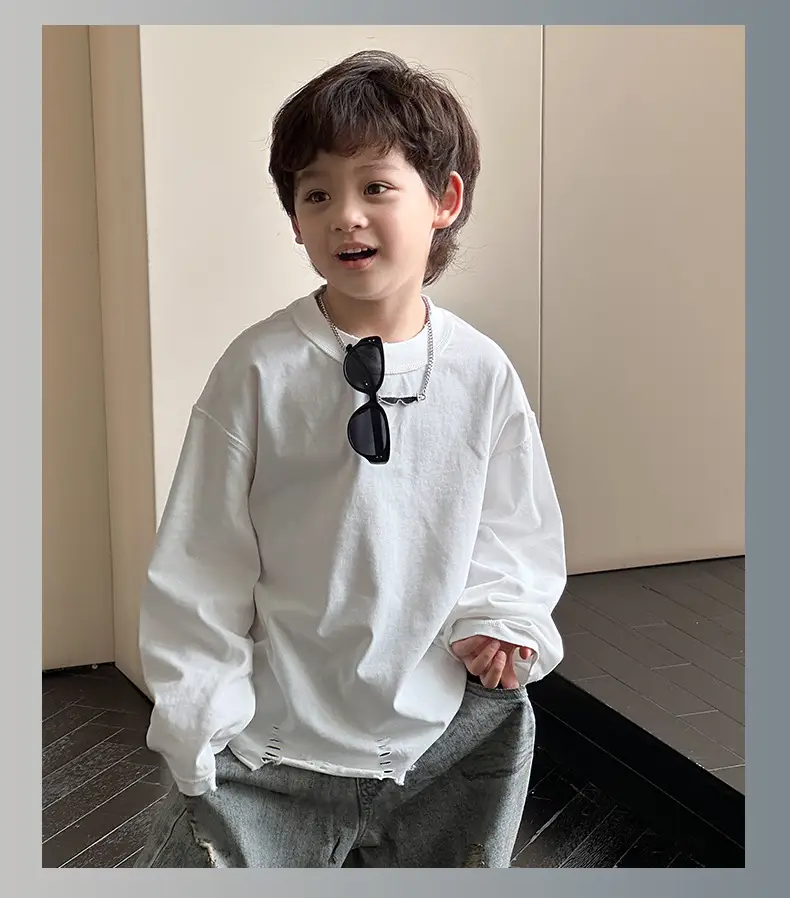 Kids Korean Style Long Sleeve T-Shirt White Medium Small — feature 9