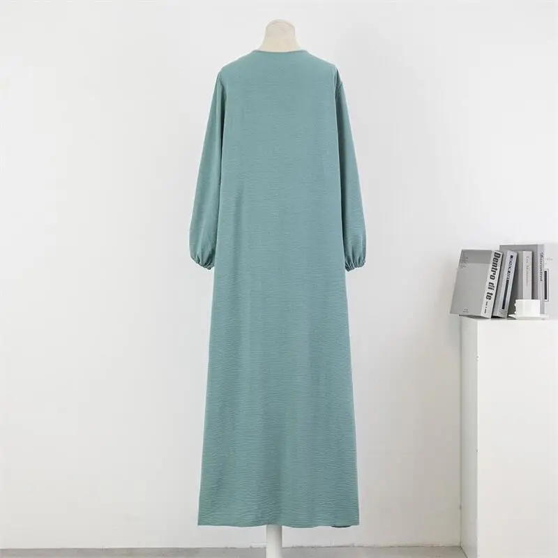 Cross-Border Foreign Trade Round Neck Loose Plus Size Long Sleeve Solid Color Pullover Robe Dress Spring and Autumn Over-The-Knee Long Dress — feature 13