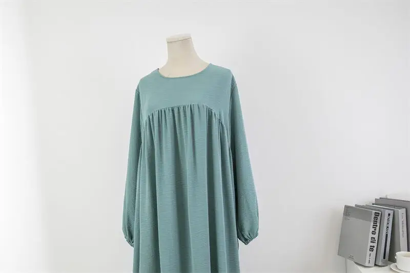 Cross-Border Foreign Trade Round Neck Loose Plus Size Long Sleeve Solid Color Pullover Robe Dress Spring and Autumn Over-The-Knee Long Dress — feature 14