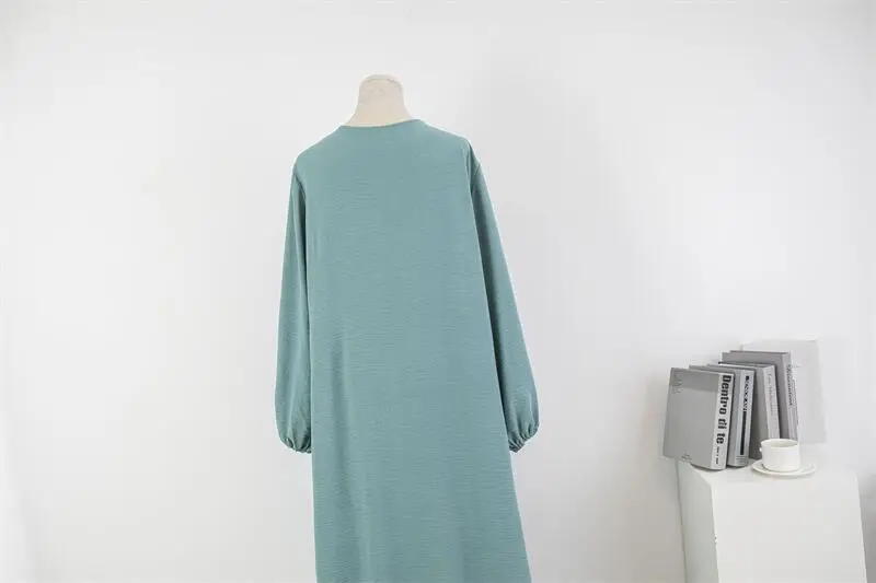 Cross-Border Foreign Trade Round Neck Loose Plus Size Long Sleeve Solid Color Pullover Robe Dress Spring and Autumn Over-The-Knee Long Dress — feature 18